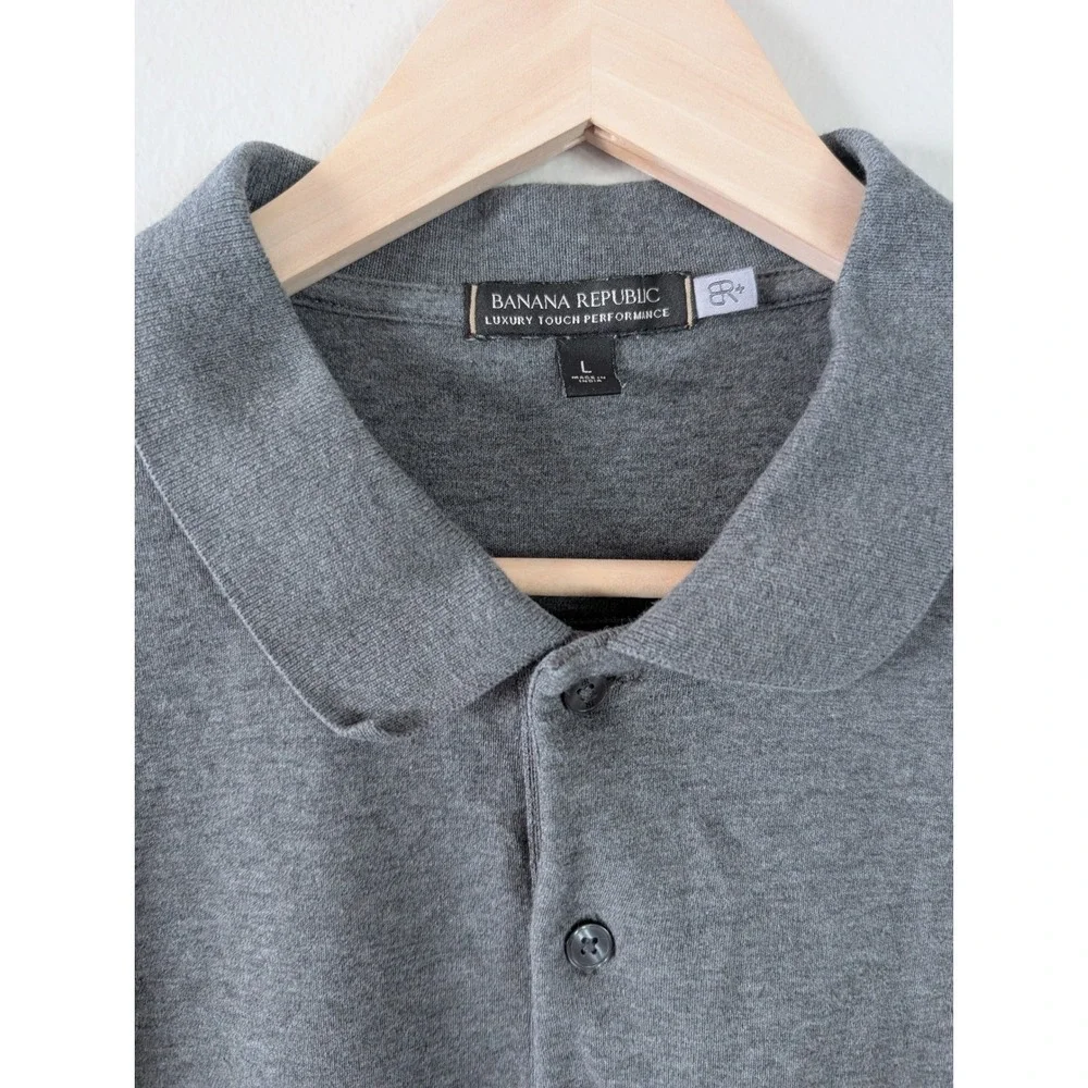Banana Republic Luxury Touch Performance Polo Shirt Mens‎ L Grey Casual Preppy